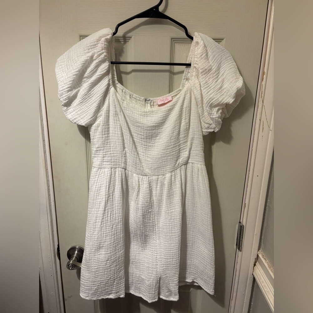 Pink Lily White Puff-Sleeve Babydoll Dress for Girls